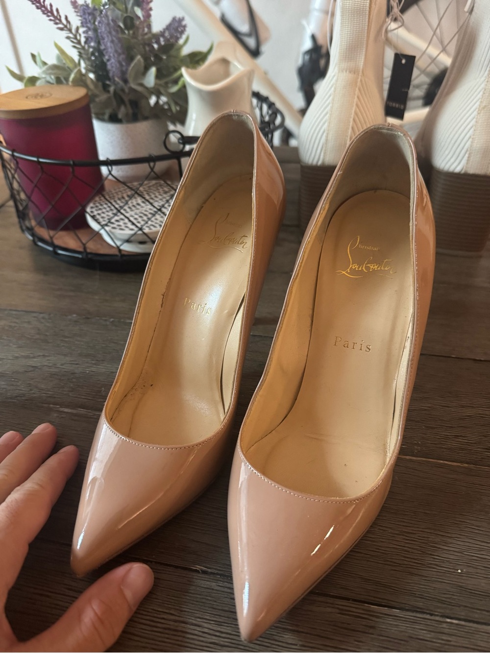 Christian Louboutin Blush Patent Leather Pointed-Toe Pumps